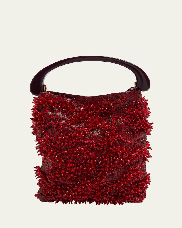 Crisp Bleeding Beaded Top-Handle Bag